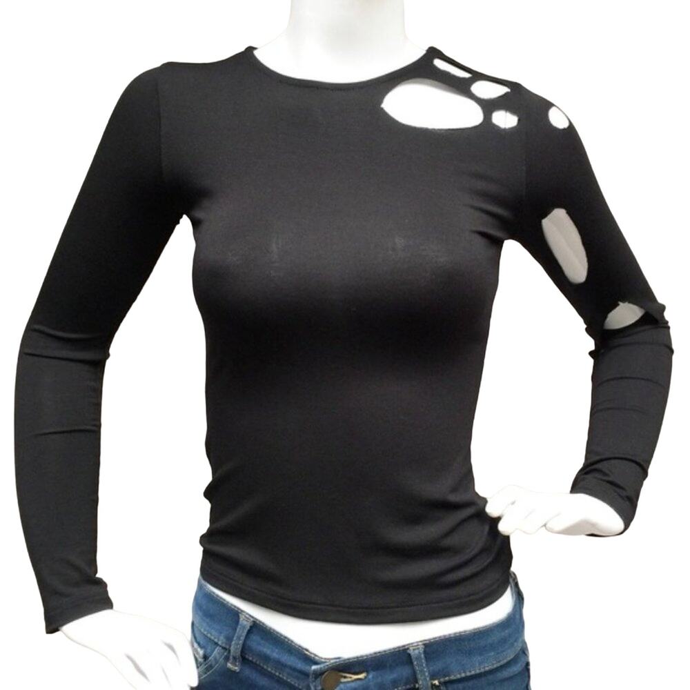 ♥ 699 ♥ (L) NASTY GAL Long Sleeve Distressed Top